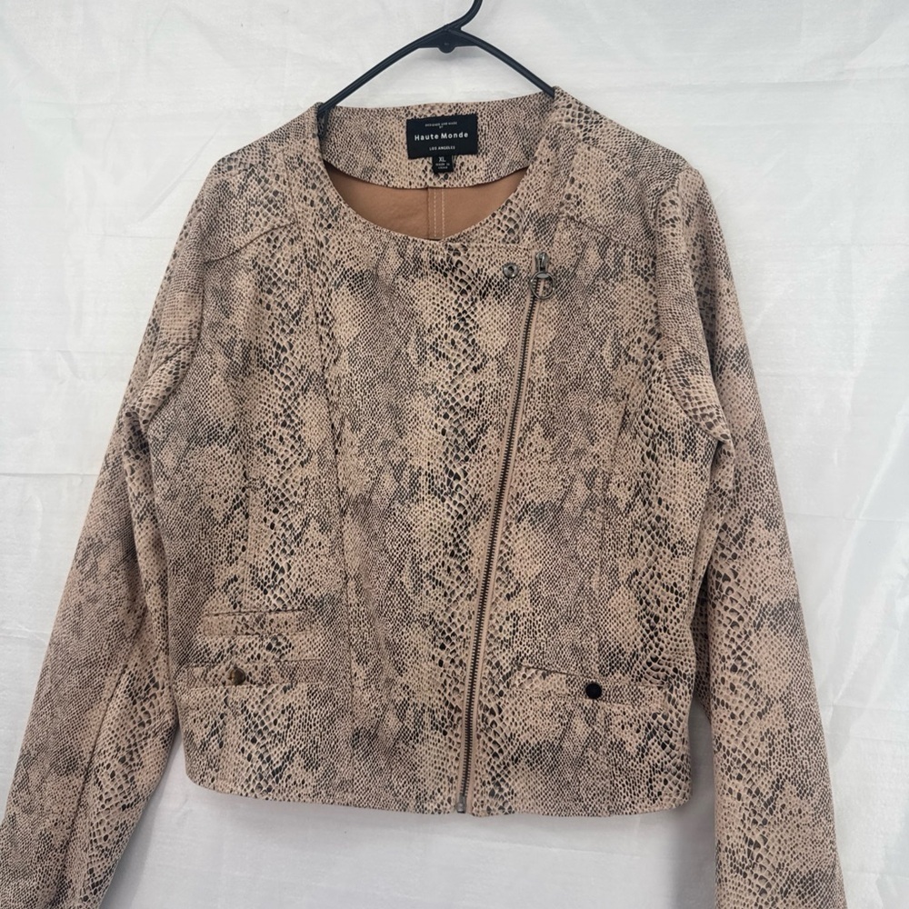 HAUTE MONDAY SIZE LARGE TAUPE SUEDE SNAKE WOMENS JACKET
